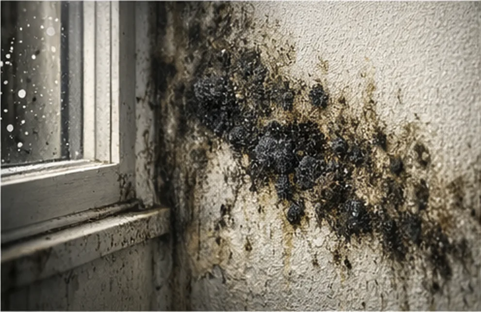 Black mold growth near window in Memphis residential property requiring removal