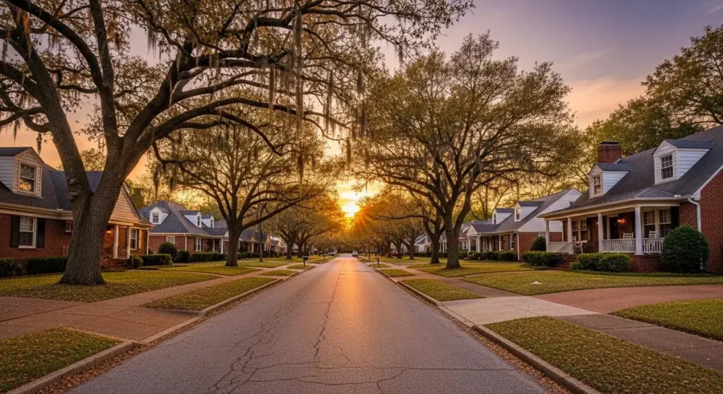 Tree-lined residential street in Memphis Tennessee neighborhood