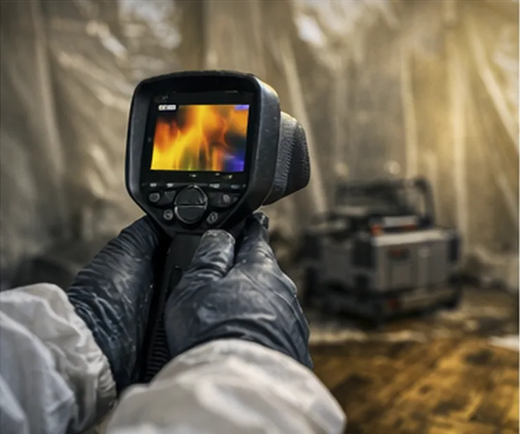 Thermal imaging camera detecting hidden moisture and mold during inspection